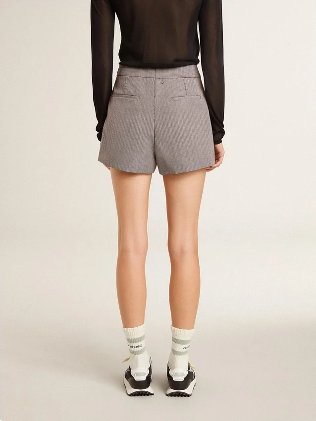 Mini-short gris pour femme en laine à motif pied-de-poule