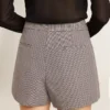 Mini-short gris pour femme en laine à motif pied-de-poule