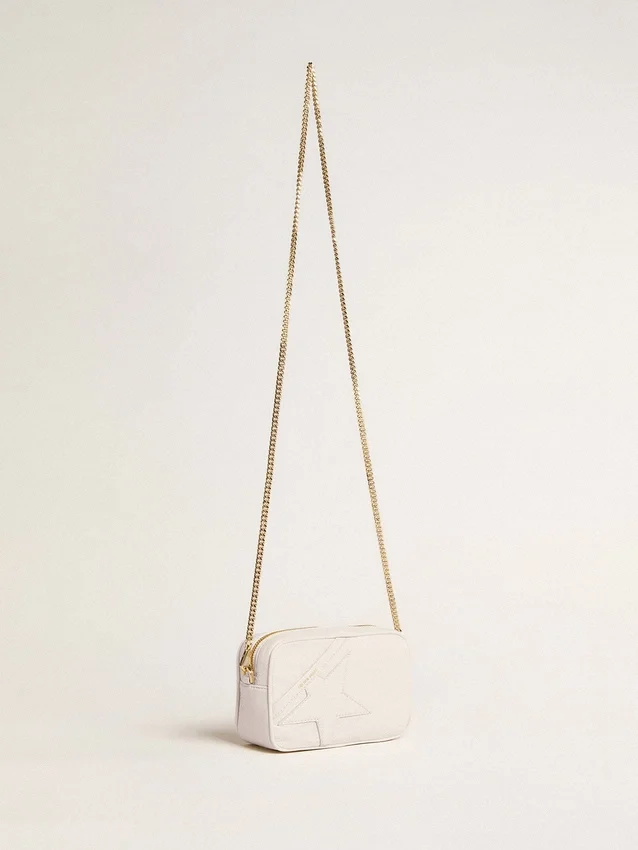 Mini Star Bag en cuir blanc beurre avec étoile ton sur ton