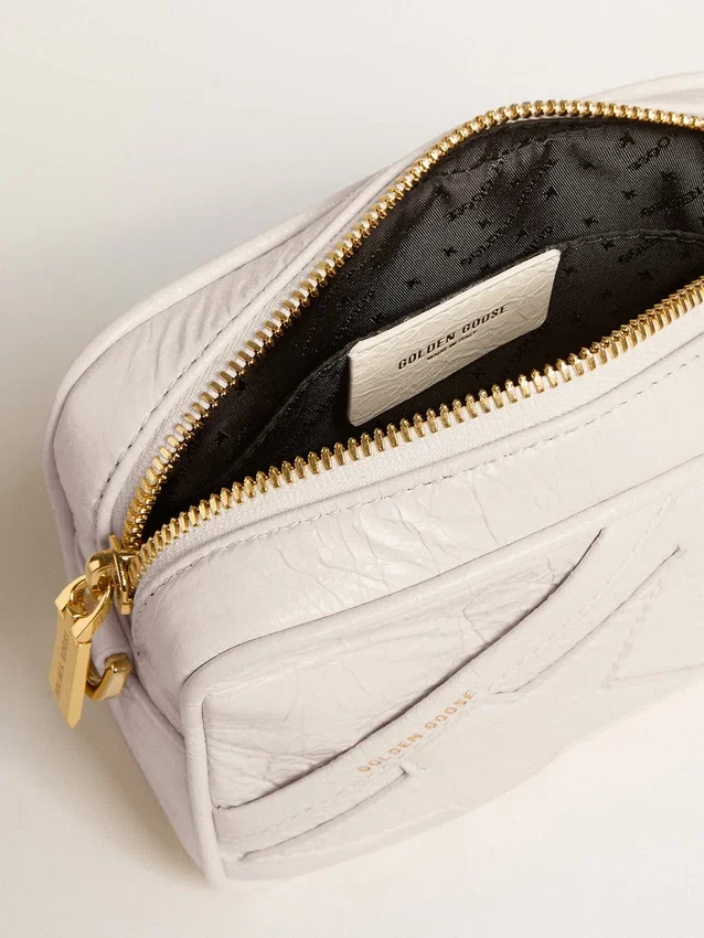 Mini Star Bag en cuir blanc beurre avec étoile ton sur ton