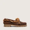 Mocassins Cruise pour femme en daim ciré marron avec lacets de randonnée gris tourterelle