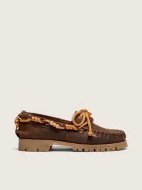 Mocassins Cruise pour femme en daim ciré marron avec lacets de randonnée gris tourterelle