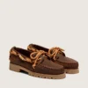 Mocassins Cruise pour femme en daim ciré marron avec lacets de randonnée gris tourterelle