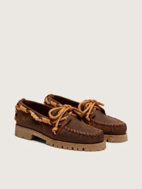 Mocassins Cruise pour femme en daim ciré marron avec lacets de randonnée gris tourterelle
