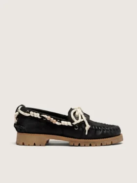 Mocassins Cruise pour femme en daim ciré noir avec lacets de randonnée noirs