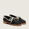 Mocassins Cruise pour femme en daim ciré noir avec lacets de randonnée noirs