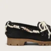 Mocassins Cruise pour femme en daim ciré noir avec lacets de randonnée noirs