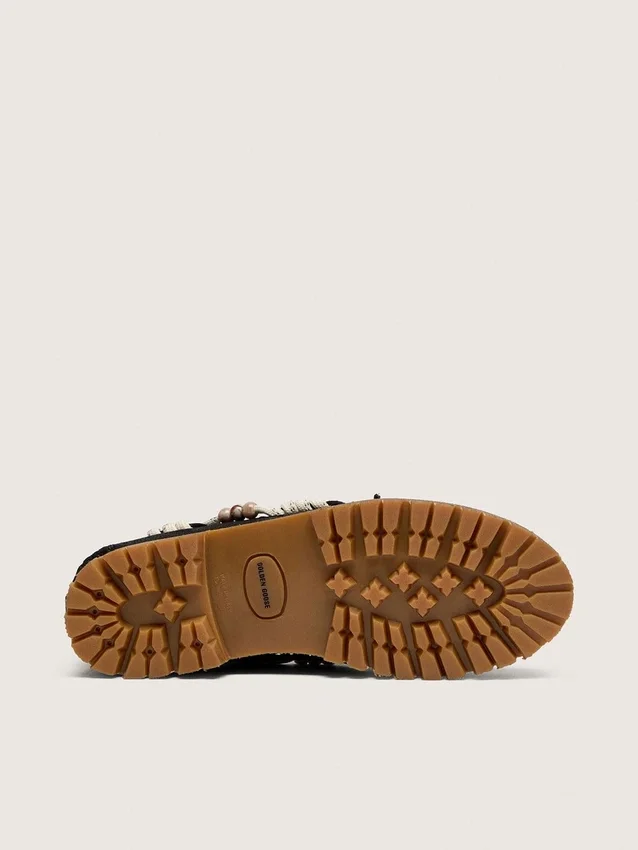 Mocassins Cruise pour femme en daim ciré noir avec lacets de randonnée noirs