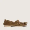 Mocassins Cruise pour femme en daim kaki avec franges et perles multicolores