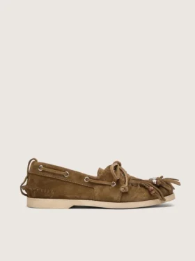 Mocassins Cruise pour femme en daim kaki avec franges et perles multicolores