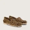 Mocassins Cruise pour femme en daim kaki avec franges et perles multicolores