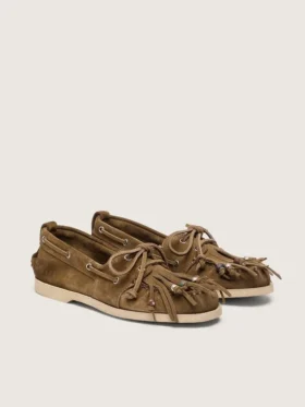 Mocassins Cruise pour femme en daim kaki avec franges et perles multicolores