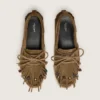 Mocassins Cruise pour femme en daim kaki avec franges et perles multicolores