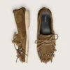 Mocassins Cruise pour femme en daim kaki avec franges et perles multicolores