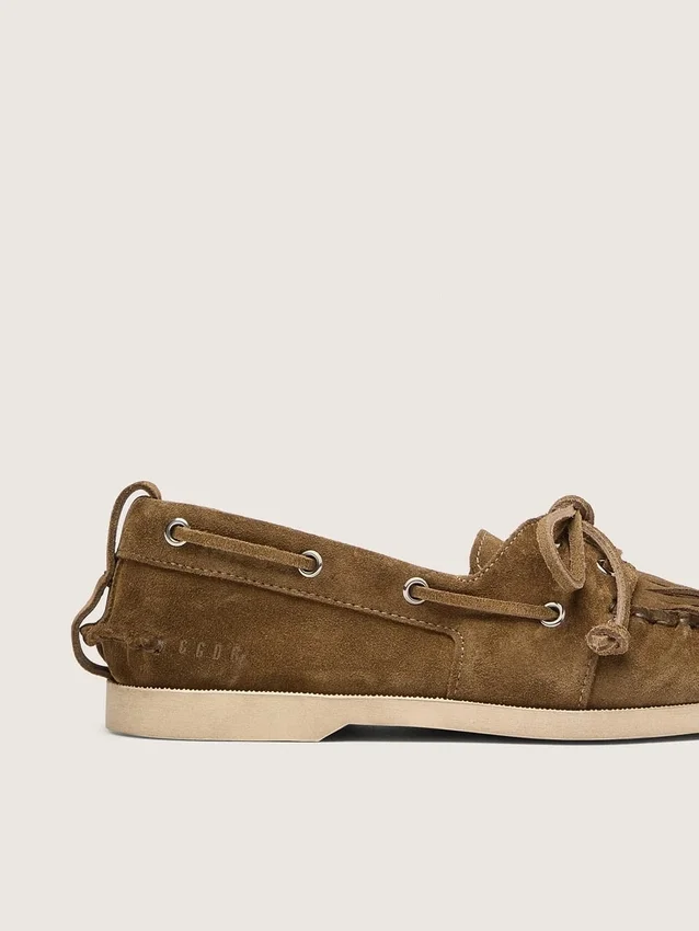 Mocassins Cruise pour femme en daim kaki avec franges et perles multicolores