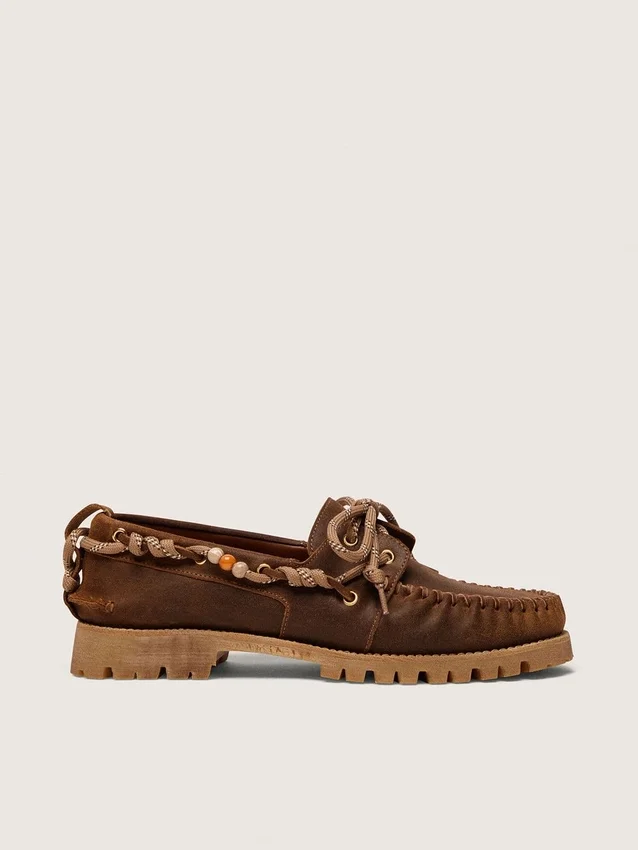 Mocassins Cruise pour homme en daim ciré marron avec lacets de randonnée gris tourterelle