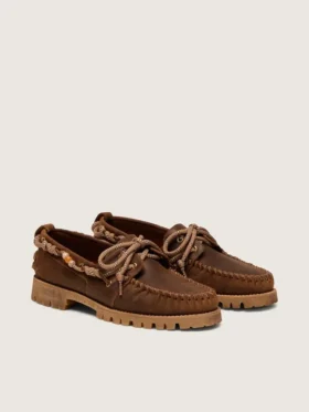 Mocassins Cruise pour homme en daim ciré marron avec lacets de randonnée gris tourterelle