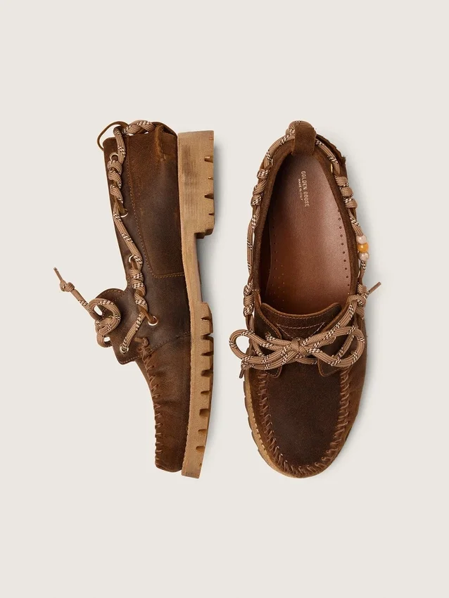 Mocassins Cruise pour homme en daim ciré marron avec lacets de randonnée gris tourterelle