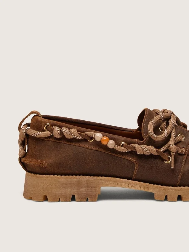 Mocassins Cruise pour homme en daim ciré marron avec lacets de randonnée gris tourterelle