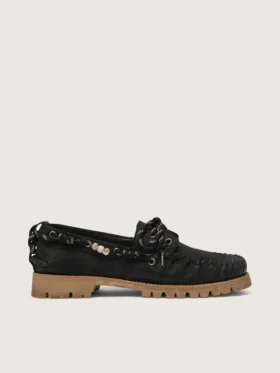 Mocassins Cruise pour homme en daim ciré noir avec lacets de randonnée noirs