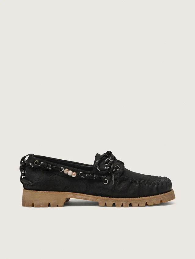 Mocassins Cruise pour homme en daim ciré noir avec lacets de randonnée noirs