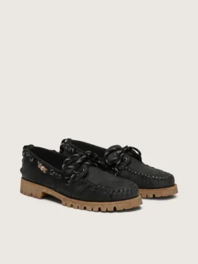 Mocassins Cruise pour homme en daim ciré noir avec lacets de randonnée noirs