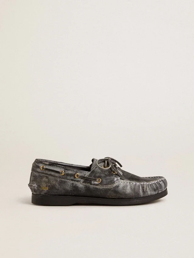 Mocassins Cruise Teen en cuir noir à effet vieilli