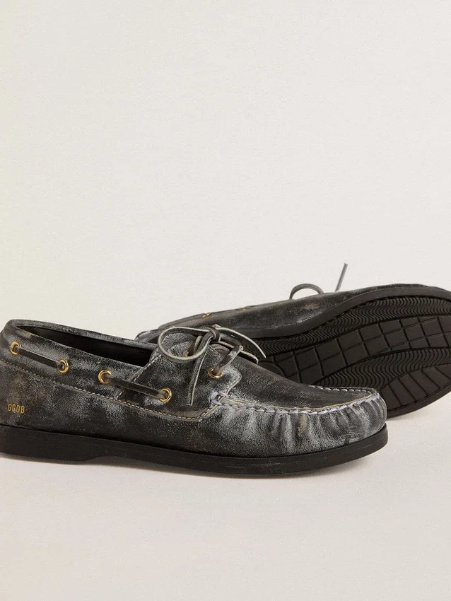 Mocassins Cruise Teen en cuir noir à effet vieilli