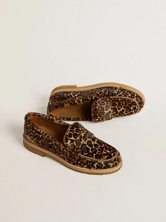 Mocassins Jerry pour femme en peau de poney à imprimé léopard