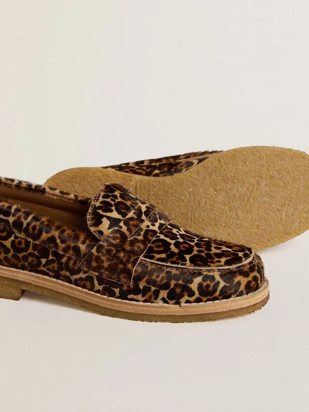 Mocassins Jerry pour femme en peau de poney à imprimé léopard