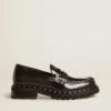 Mocassins épais pour femme en cuir noir clouté