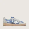Modèle Ball Star pour femme en nylon bleu denim avec empiècements en daim gris clair et étoile en cuir argent métallisé