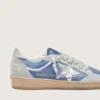 Modèle Ball Star pour femme en nylon bleu denim avec empiècements en daim gris clair et étoile en cuir argent métallisé