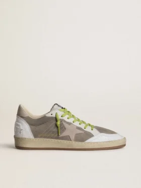Modèle Ball Star pour homme en daim gris avec étoile en daim vieux rose et languette de talon en cuir beige