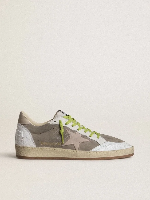 Modèle Ball Star pour homme en daim gris avec étoile en daim vieux rose et languette de talon en cuir beige