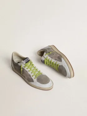 Modèle Ball Star pour homme en daim gris avec étoile en daim vieux rose et languette de talon en cuir beige