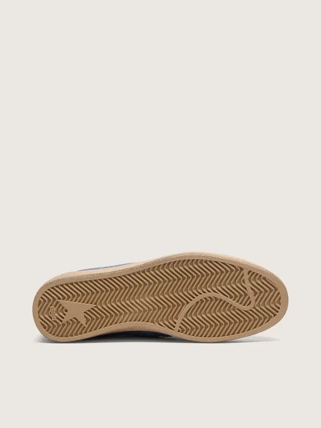 Modèle Ball Star pour homme en nylon bleu denim avec empiècements en daim gris clair et étoile en cuir argent métallisé