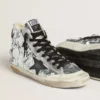 Modèle Francy pour femme en nylon, entièrement recouvert de paillettes argentées et orné d’une étoile en cuir noir