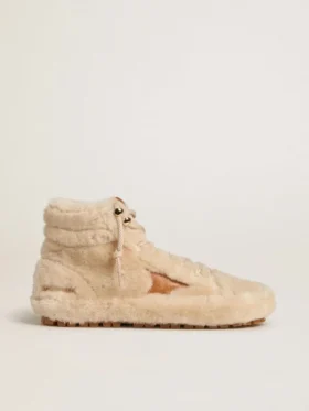 Modèle Francy pour femme en peau de mouton beige avec étoile en cuir marron