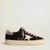 Modèle Hi Star pour femme en cuir noir avec languette de talon à paillettes argentées