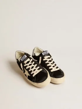 Modèle Hi Star pour femme en cuir noir avec languette de talon à paillettes argentées