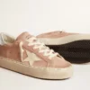 Modèle Hi Star pour femme en daim rose avec étoile crème et languette de talon en cuir argenté