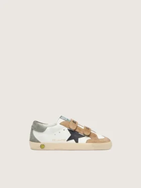 Modèle Old School junior avec étoile en cuir noir et empiècements en daim beige et vert