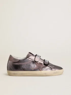 Modèle Old School pour femme en cuir laminé violet avec étoile en nubuck lilas et languette au talon