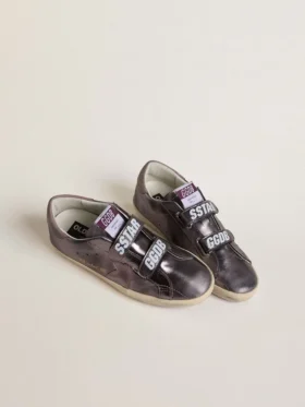 Modèle Old School pour femme en cuir laminé violet avec étoile en nubuck lilas et languette au talon
