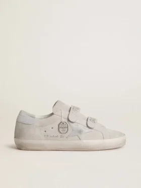 Modèle Old School pour femme en daim gris clair avec une étoile en cuir rehaussée de micro-paillettes