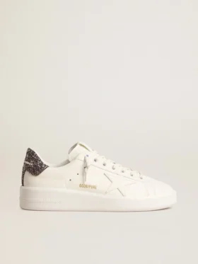 Modèle Purestar pour femme avec étoile en cuir blanc et languette de talon pailletée anthracite