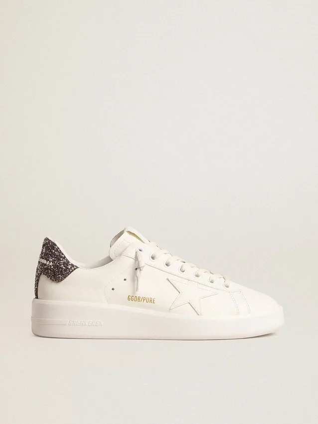 Modèle Purestar pour femme avec étoile en cuir blanc et languette de talon pailletée anthracite