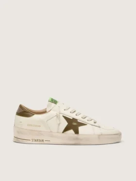 Modèle Stardan pour homme en cuir blanc, avec étoile et languette au talon en cuir imprimé serpent vert militaire