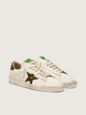 Modèle Stardan pour homme en cuir blanc, avec étoile et languette au talon en cuir imprimé serpent vert militaire